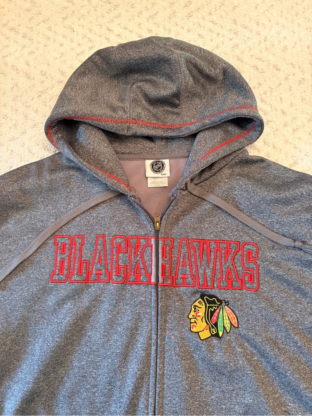 NHL Chicago Blackhawks Mens Zip Up Hoodie Jacket Size L Embroidered Grey Hockey